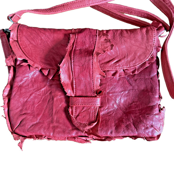 Lisa Berck USA Handmade Distressed Red Leather Crossbody Bag Artisan Boho Purse - Picture 1 of 13